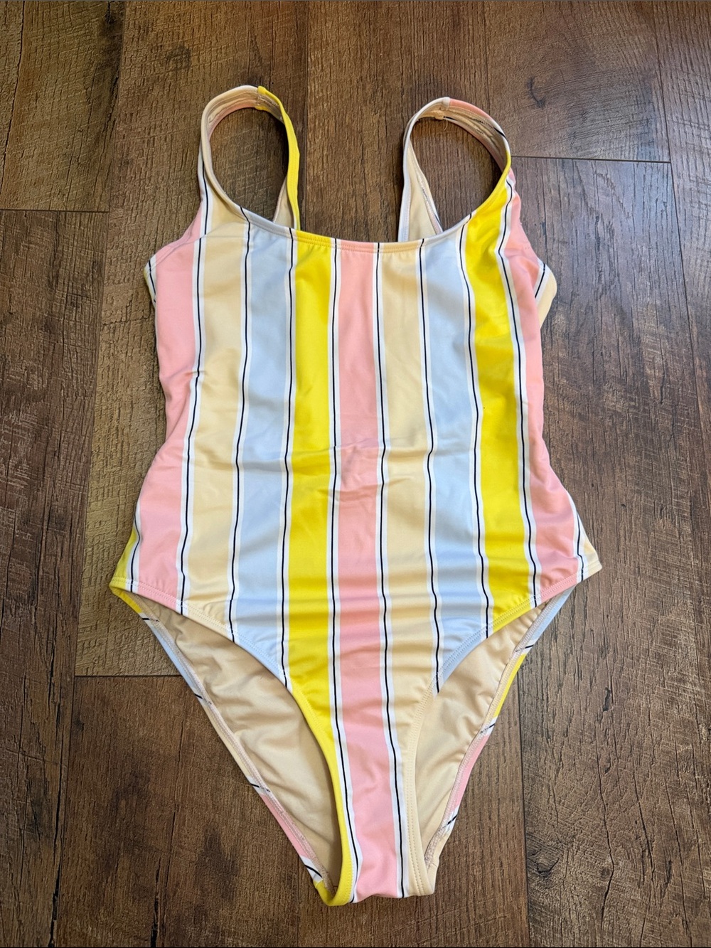Forever 21 Striped One-Piece Swimsuit - Pink, Yellow, Light Blue
